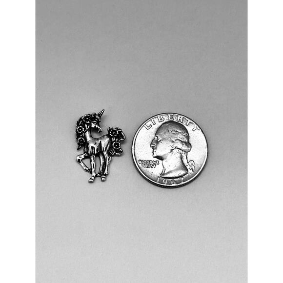 Sterling Silver Prancing Unicorn with a Flower Mane Necklace - Picture 5 of 5